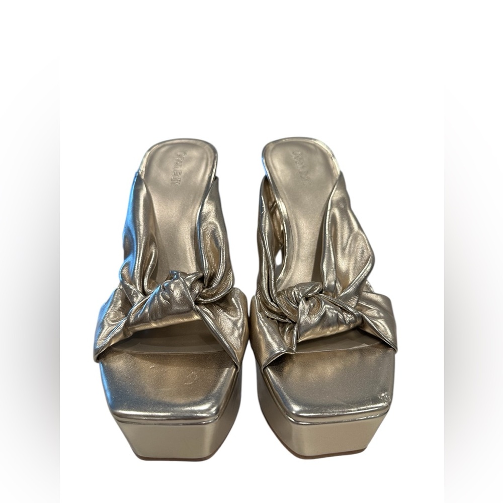 OPEN EDIT Kaia Knot Platform Sandals Gold Heel Slip On 6M